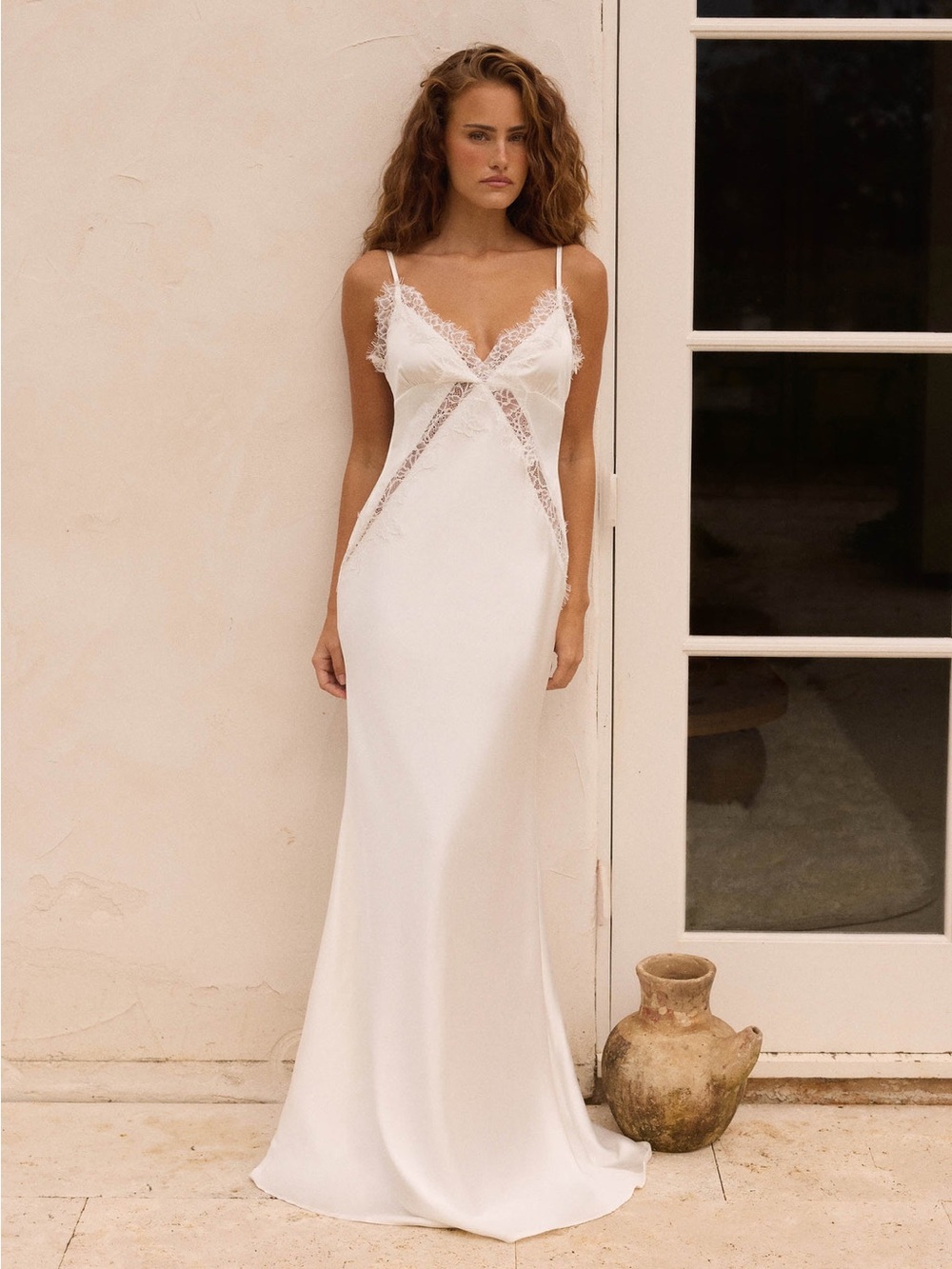 Peppermayo White Lace-Detail Slip Gown